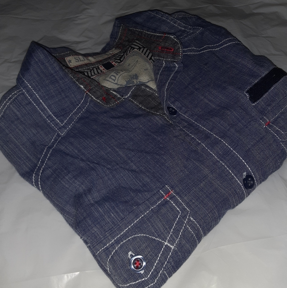 3/$15 Blue Drill Slim Fit Button Down Shirt